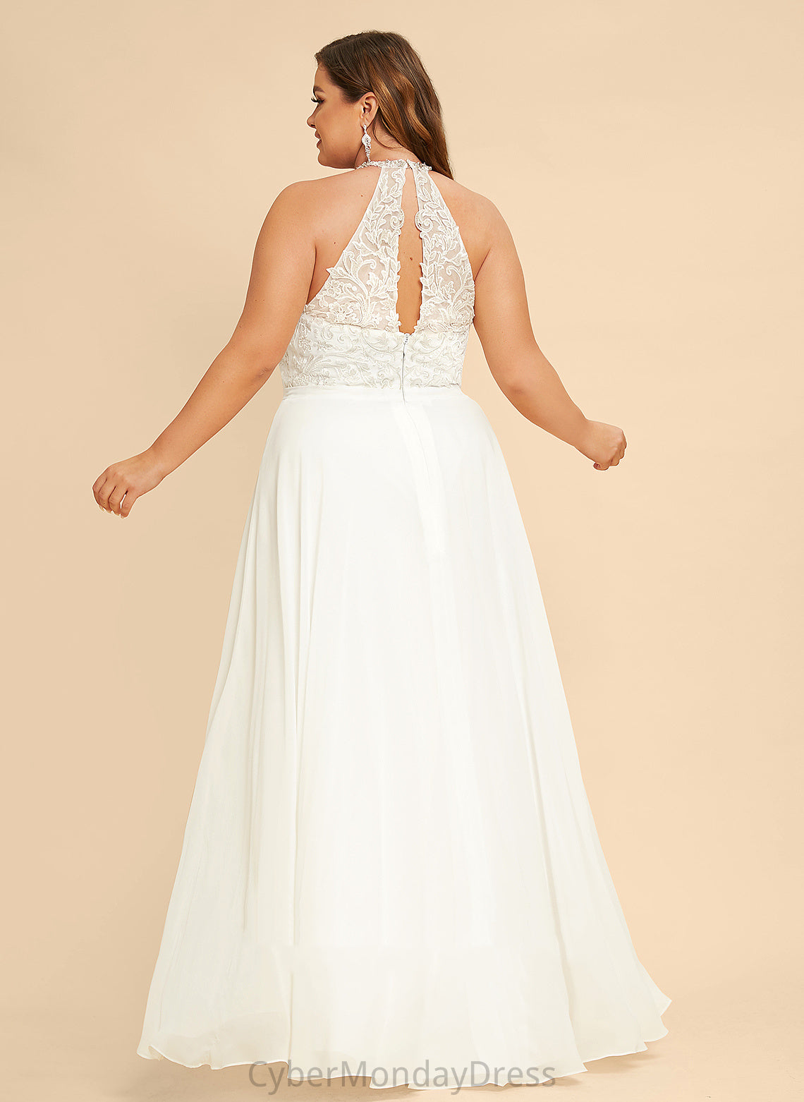 Dress Wedding Wedding Dresses A-Line Melina Neck Lace High Chiffon Floor-Length