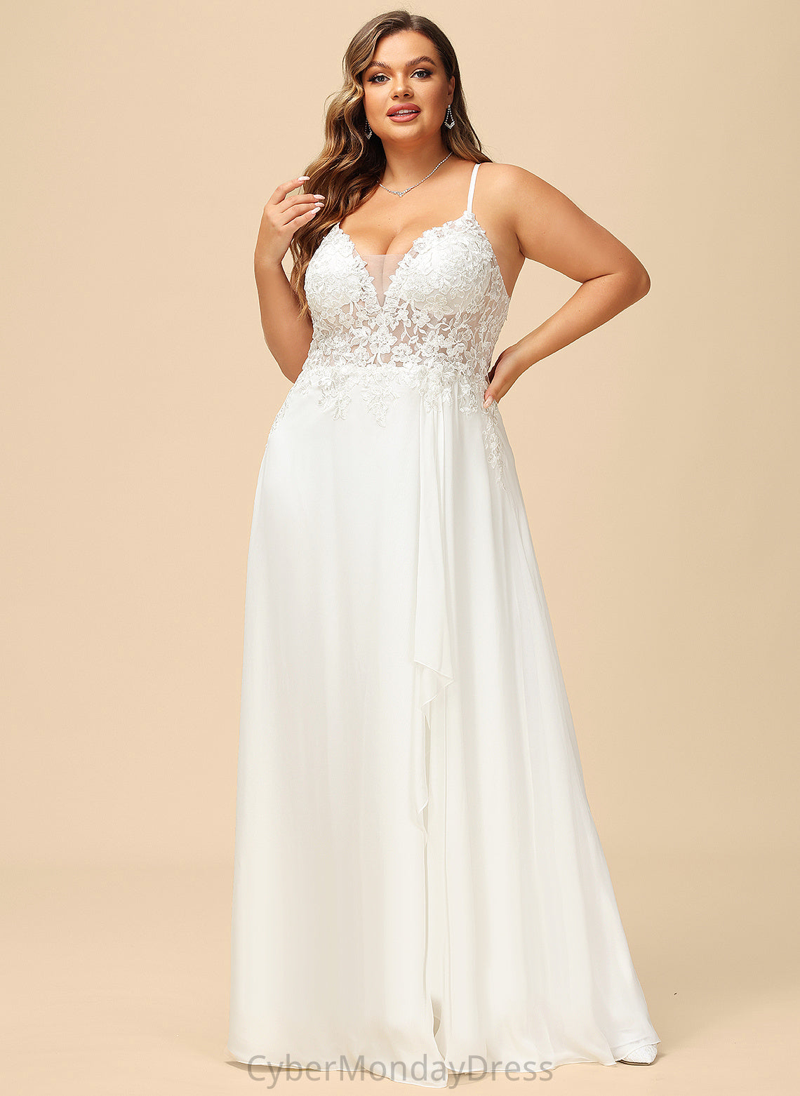 Wedding Dresses With V-neck Dress Lace Sequins Chiffon Wedding A-Line Mina Floor-Length