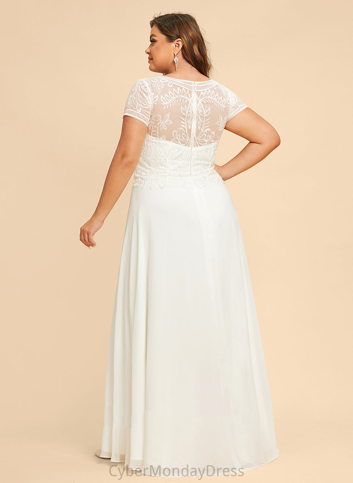 Neck Lace With Sierra Dress Floor-Length Wedding Dresses Scoop Chiffon Wedding Sequins