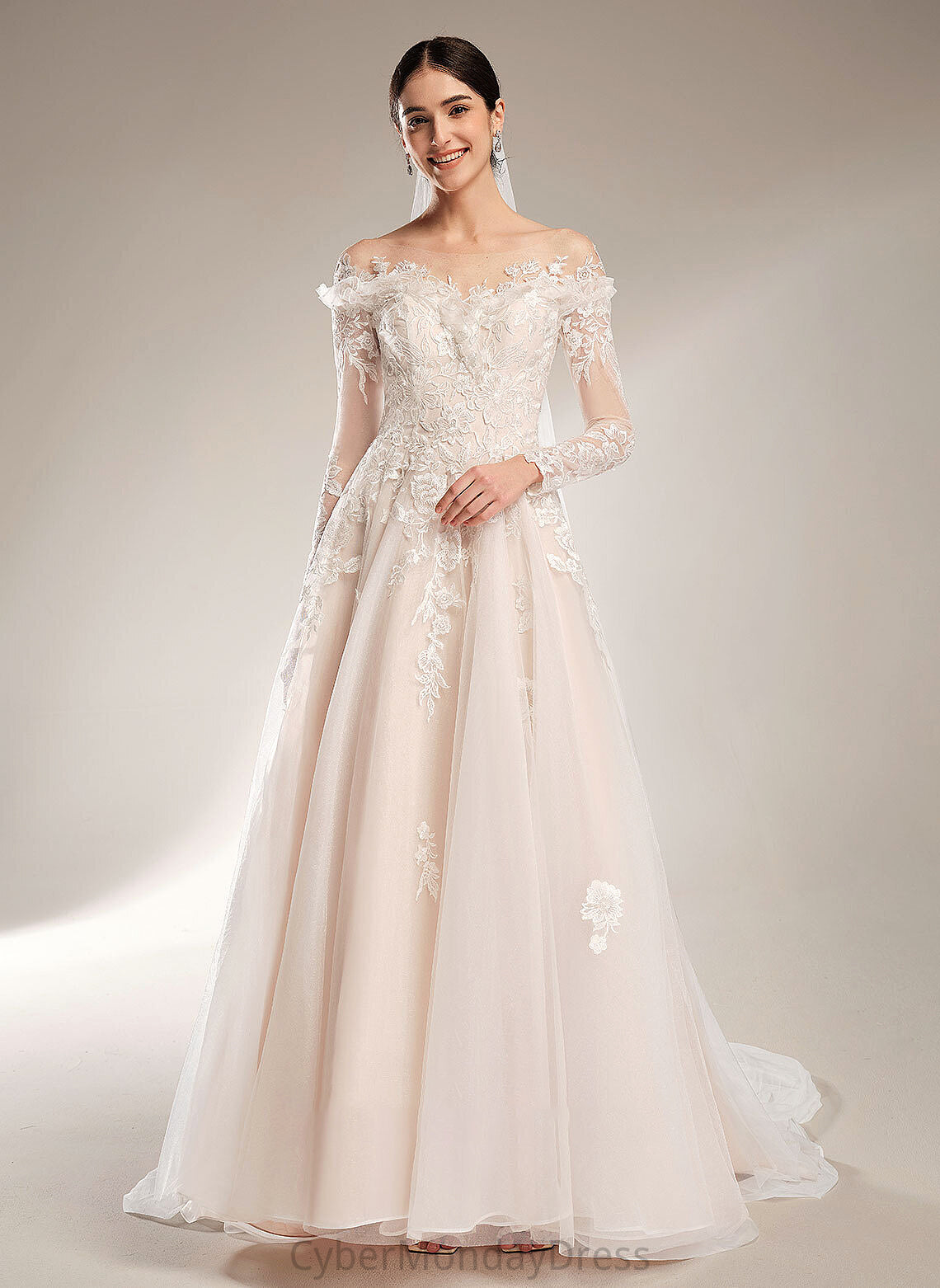 Sequins Train Wedding With Court Dress Wedding Dresses Off-the-Shoulder Ball-Gown/Princess Ainsley