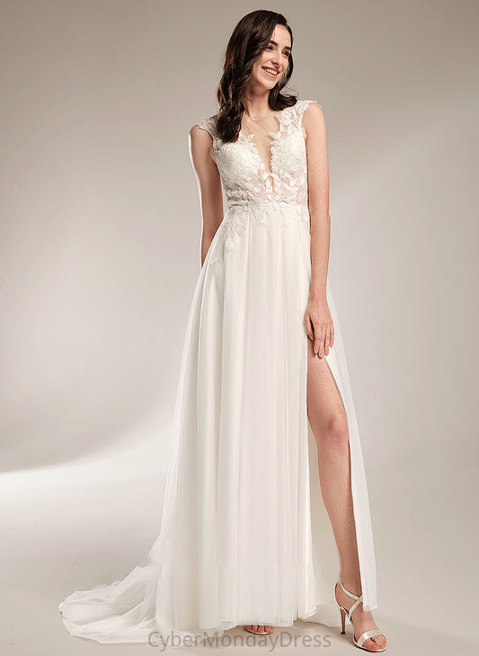 A-Line With Court Wedding Dresses Train V-neck Wedding Dress Dylan Sequins