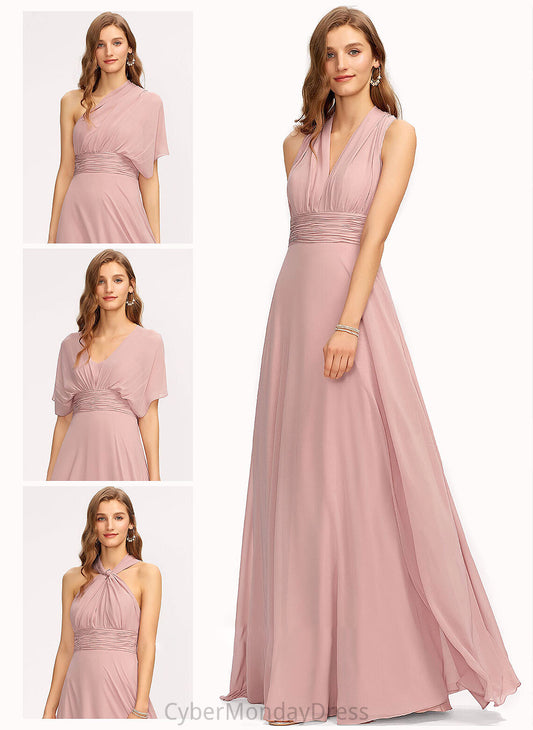 Neckline Floor-Length A-Line Ruffle Length Embellishment Fabric One-Shoulder V-neck Silhouette Halter Ashtyn Bridesmaid Dresses