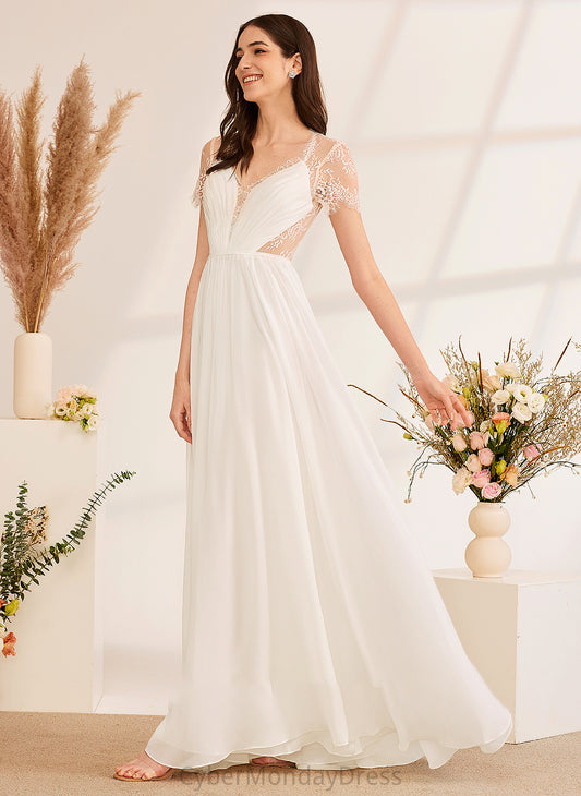 Ruffle With Wedding Dresses Ida Floor-Length A-Line Wedding V-neck Dress