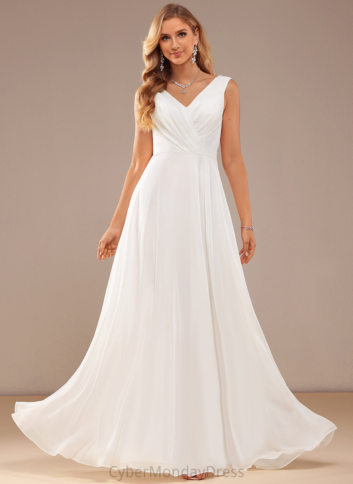 Wedding Dresses A-Line V-neck Floor-Length Chiffon Julie Wedding Dress Lace