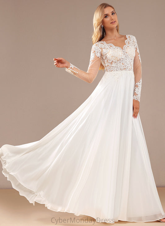 A-Line Wedding Lace Natasha V-neck Floor-Length With Chiffon Dress Sequins Wedding Dresses