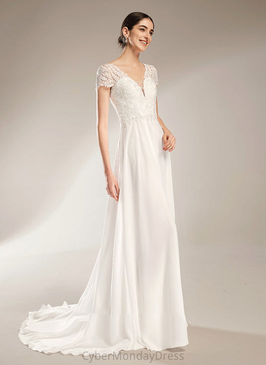 Wedding Dresses Jennifer Train Dress A-Line With Wedding V-neck Bow(s) Court