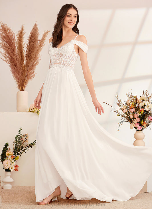 A-Line With V-neck Wedding Dresses Sweep Train Dress Sequins Alisa Wedding Beading