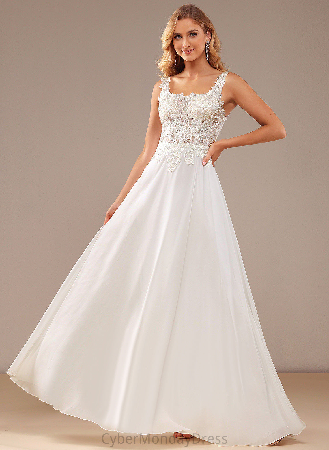 Chiffon With Square Wedding Dresses Wedding Sequins Elsa Lace Dress Floor-Length A-Line