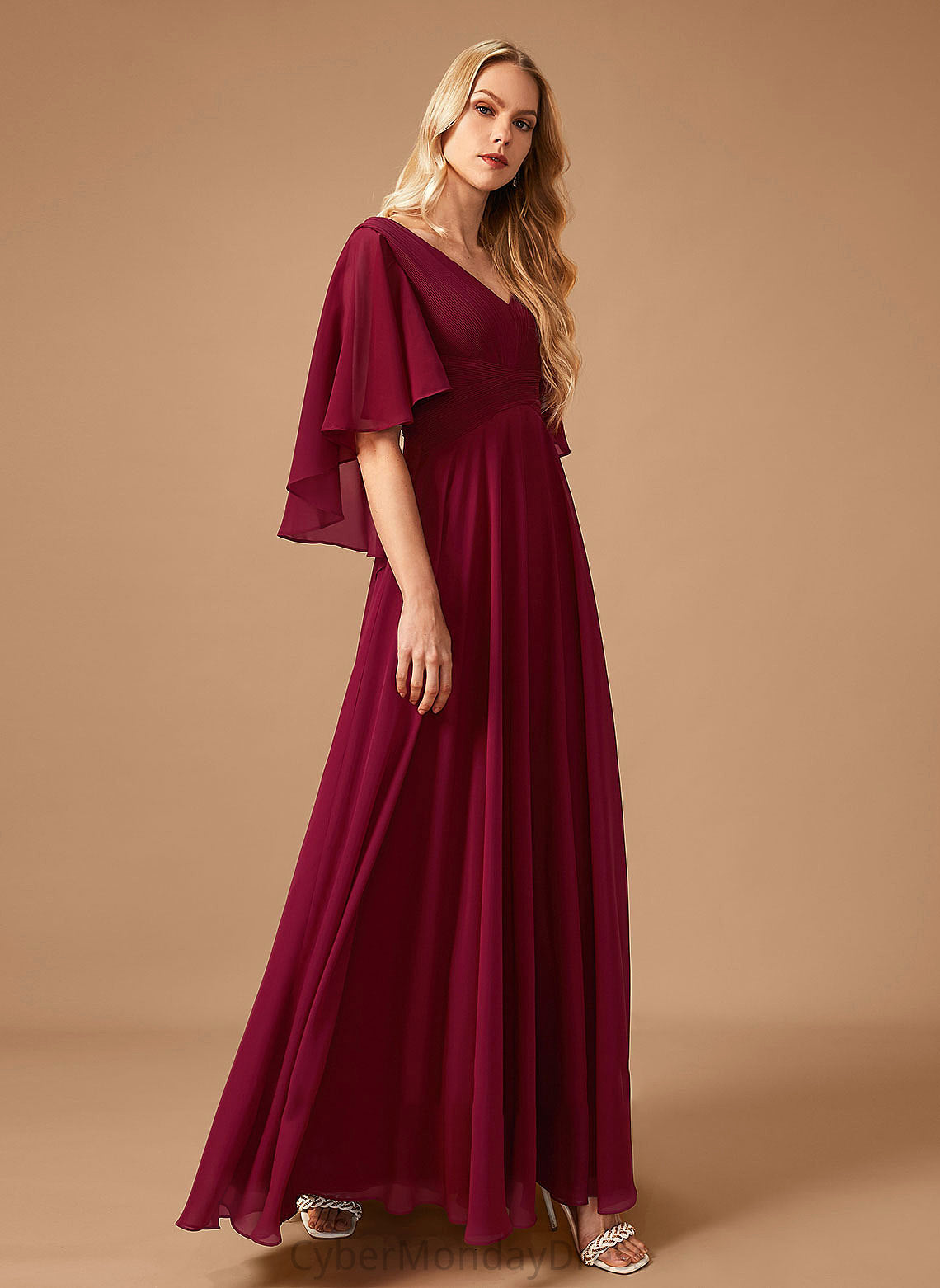 Fabric Length Neckline Silhouette Ruffle Floor-Length Embellishment V-neck A-Line Mackenzie Bridesmaid Dresses