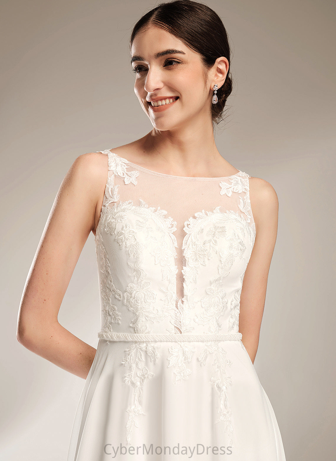 Wedding With Wedding Dresses Aryanna A-Line Sequins Illusion Dress Sweep Train Chiffon Lace