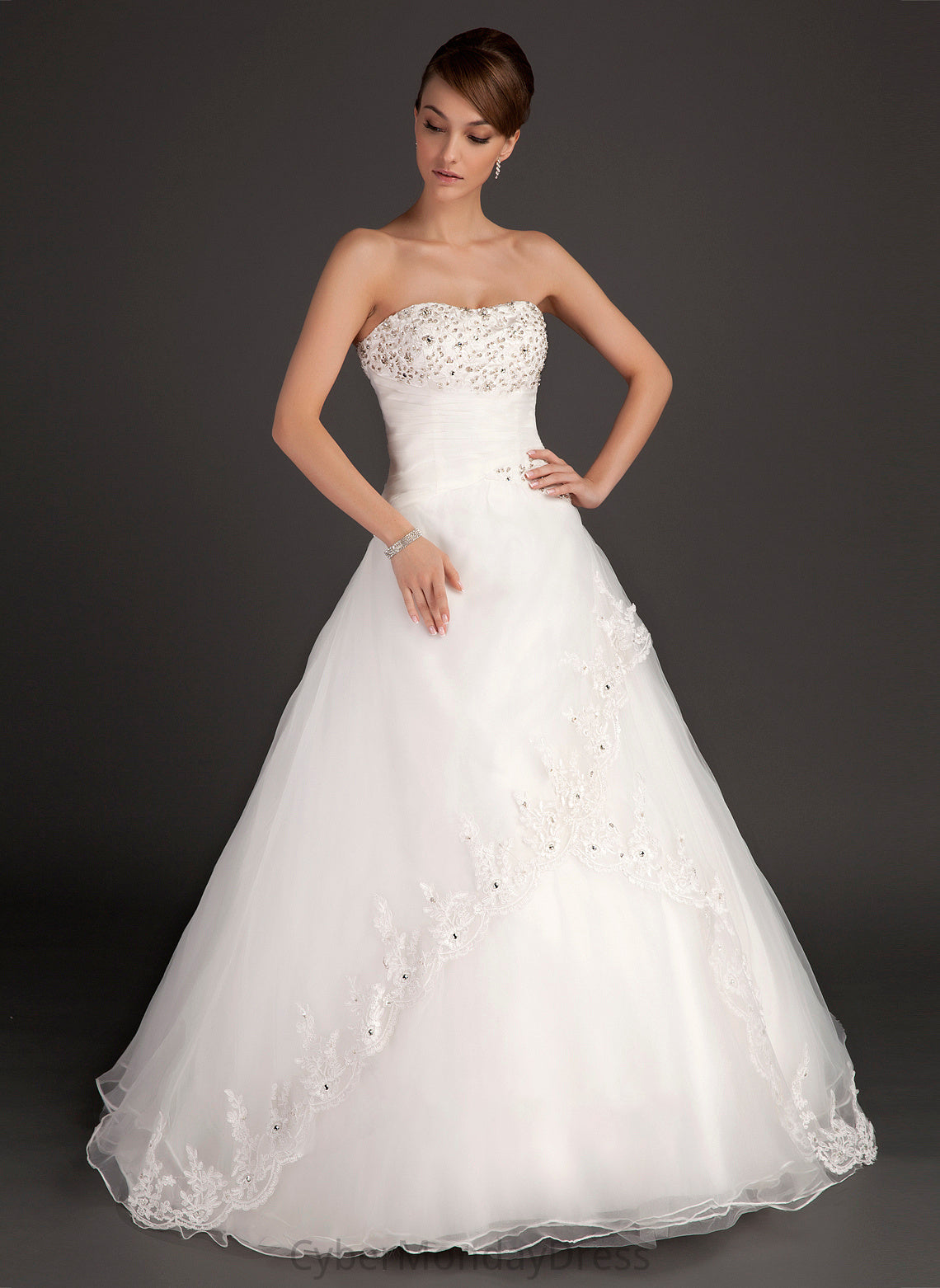 Wedding Dresses Organza Dress Wedding Ruffle Ball-Gown/Princess Sweetheart Lace Giselle Floor-Length With Satin Beading