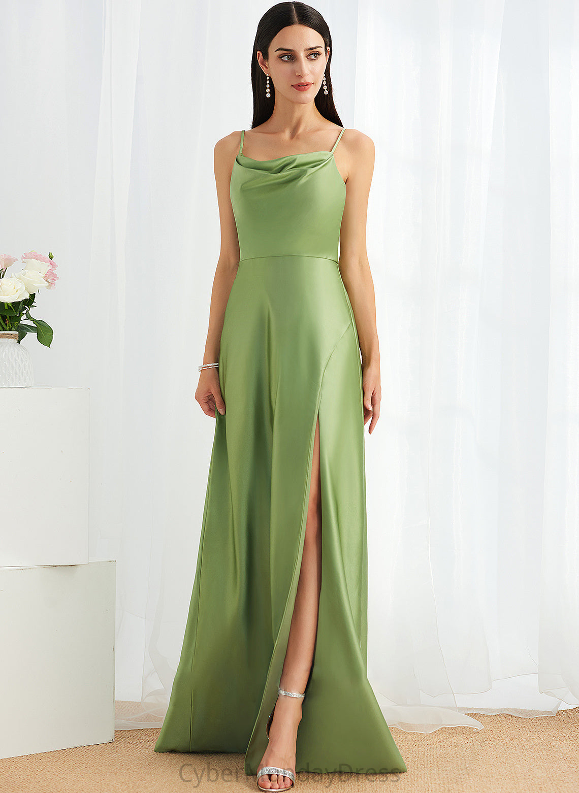 CowlNeck SplitFront Embellishment Length Silhouette Fabric Floor-Length Neckline A-Line Jessica Bridesmaid Dresses