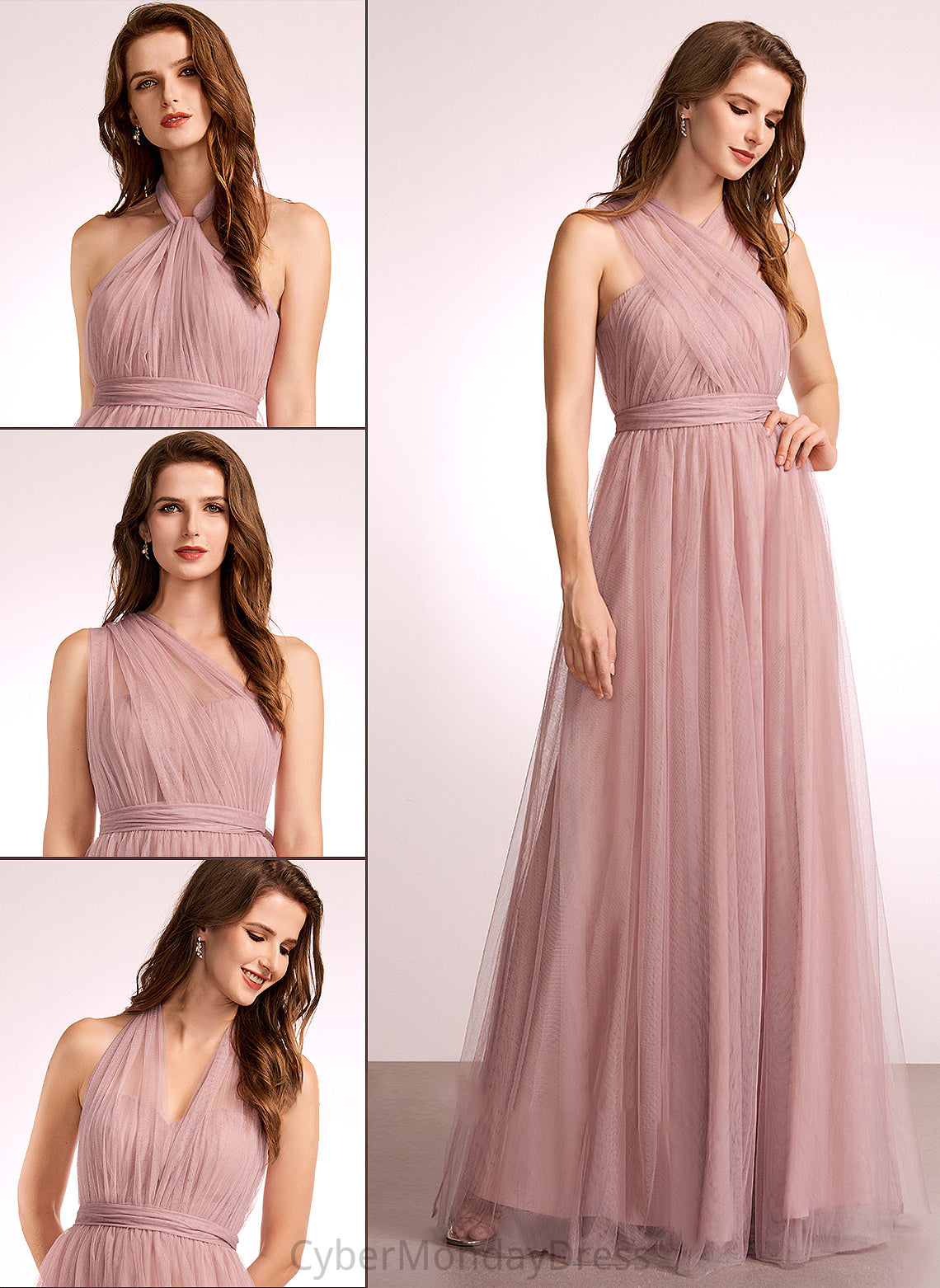 V-neck Length Neckline One-Shoulder Floor-Length Fabric Silhouette Off-the-Shoulder A-Line Straps Tulle Thalia Bridesmaid Dresses