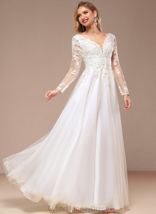 Tulle With Nita Beading V-neck Dress Wedding Dresses Sequins Wedding Floor-Length Lace A-Line