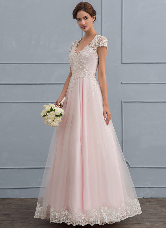 Sequins Wedding Wedding Dresses Lace Ball-Gown/Princess With Beading V-neck Xiomara Floor-Length Dress Tulle