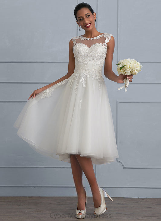 Illusion Ruffle With Wedding A-Line Dress Lace Asymmetrical Wedding Dresses Chana Tulle