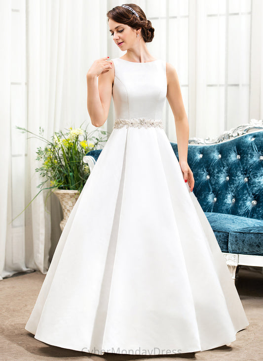 Sequins With Ball-Gown/Princess Floor-Length Wedding Dresses Neck Scoop Dress Wedding Satin Beading Millicent