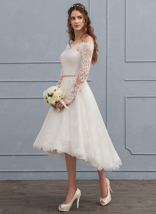 Wedding Corinne With Off-the-Shoulder Asymmetrical Beading Dress Wedding Dresses A-Line Lace