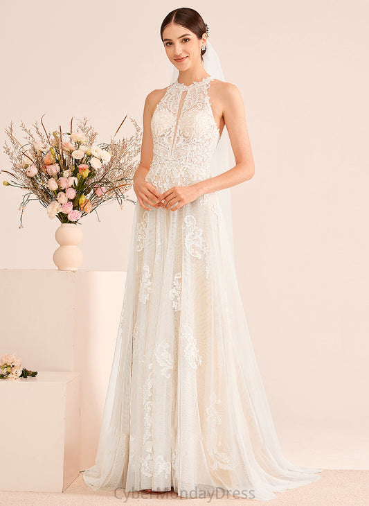 Train Wedding Neck A-Line Dress Court With High Wedding Dresses Cora Beading