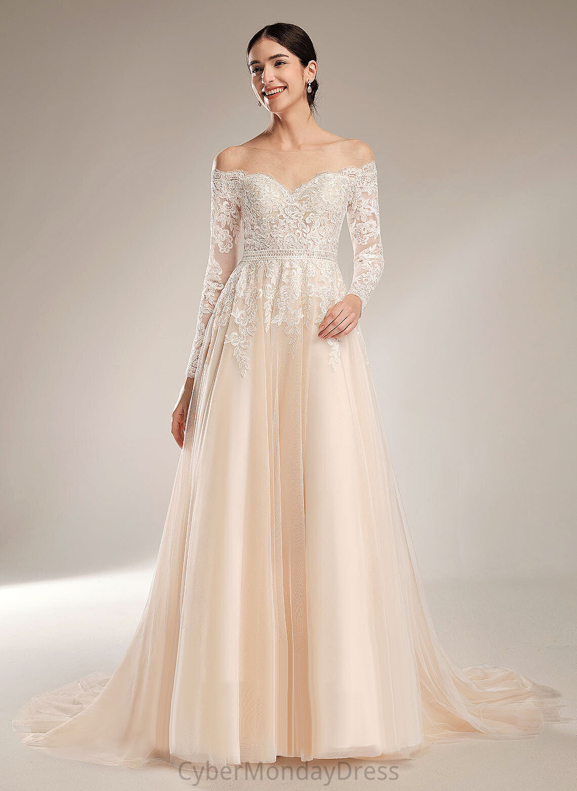 Chapel Zariah Train Dress Lace Wedding Dresses Ball-Gown/Princess Sequins Illusion Wedding With Tulle