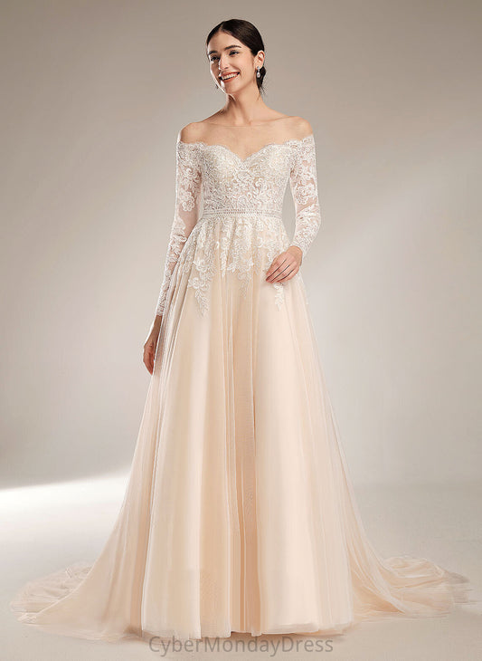 Chapel Zariah Train Dress Lace Wedding Dresses Ball-Gown/Princess Sequins Illusion Wedding With Tulle