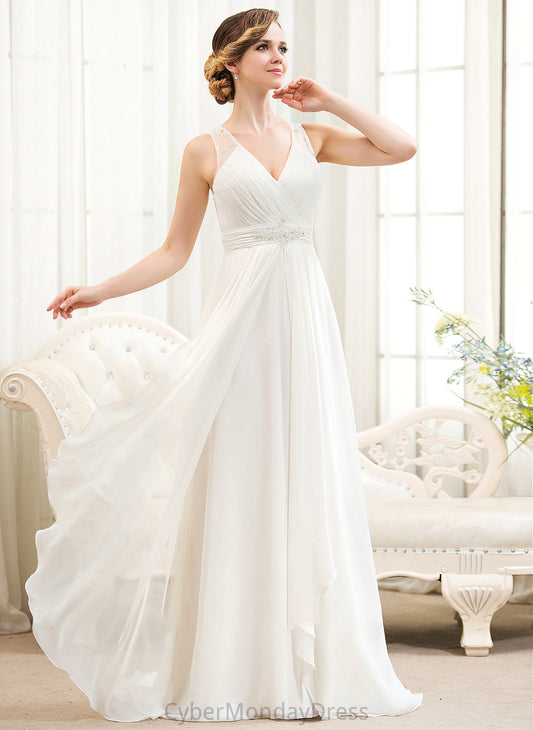 Cascading Beading Kaliyah Sequins V-neck With Chiffon Dress Wedding Dresses Wedding Sweep A-Line Train Ruffles