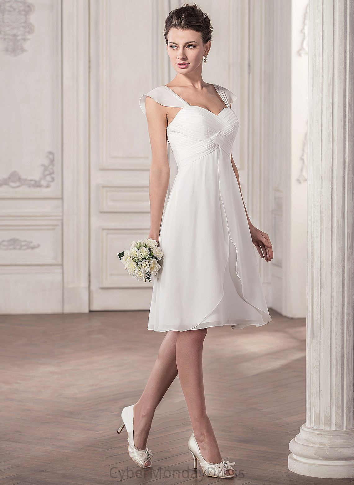 Chiffon A-Line With Knee-Length Wedding Dresses Sweetheart Wedding Dress Kayleigh Ruffle