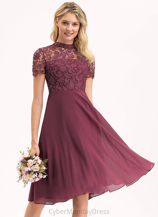 Length Fabric Lace ScoopNeck Silhouette A-Line Knee-Length Neckline Straps Emmy V-Neck Sleeveless Bridesmaid Dresses