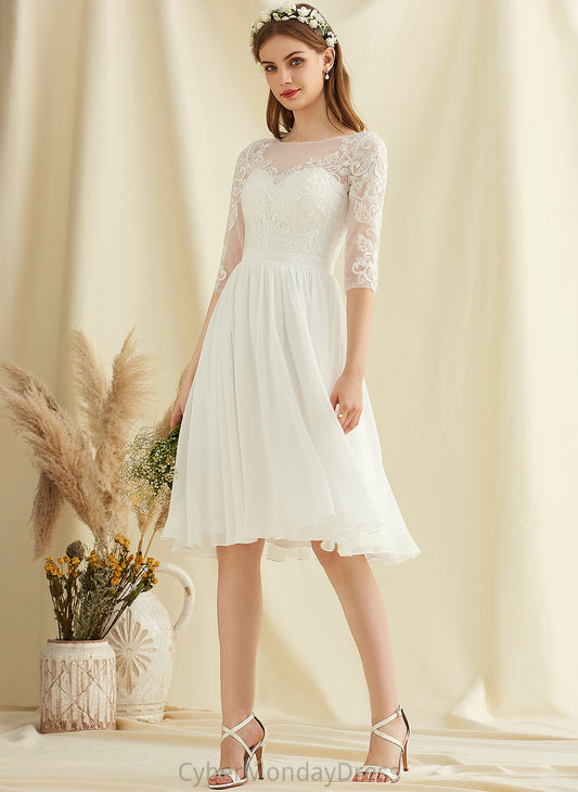 Lace A-Line Dress Chiffon Maud Wedding Scoop Sequins Knee-Length Wedding Dresses With