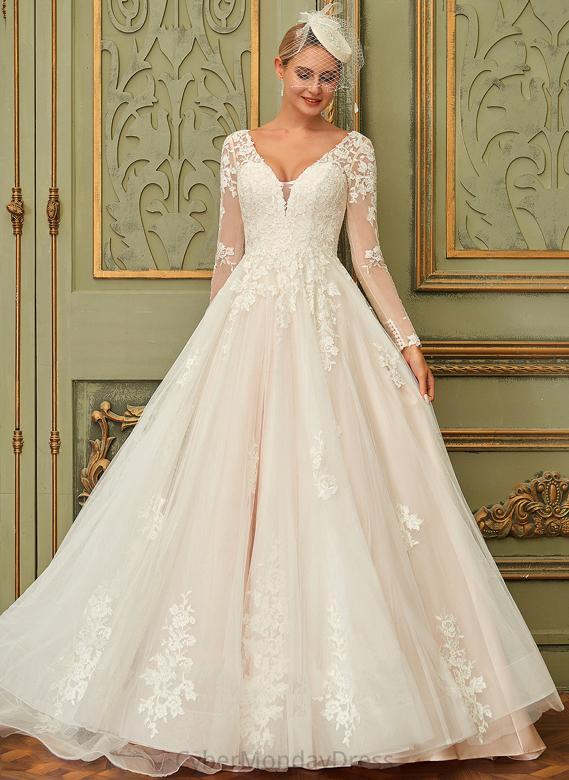 Dress Wedding Dresses Train Tulle Wedding Court V-neck Lace Genesis Ball-Gown/Princess