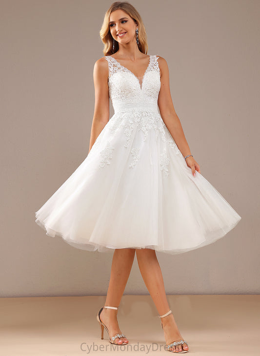 Wedding A-Line V-neck Dress Lace With Lace Knee-Length Wedding Dresses Tulle Carla