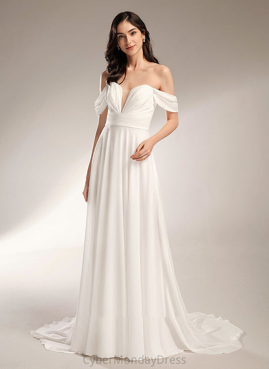 Bryanna Off-the-Shoulder Pleated Train Wedding Dresses Dress Wedding With Court A-Line