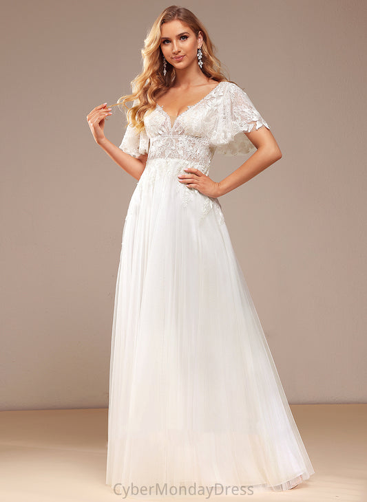 Sequins Dress Harriet V-neck Lace Wedding Dresses Wedding Floor-Length Lace A-Line Tulle Beading With