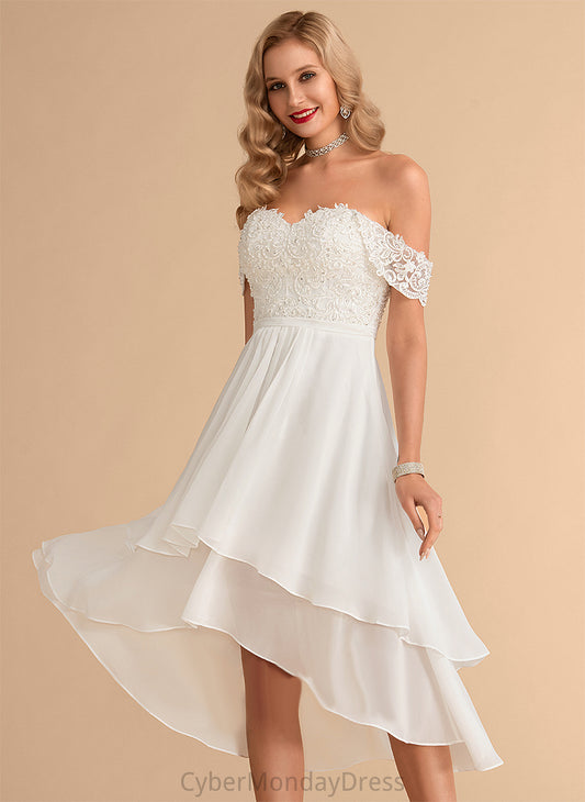 Lace Wedding Beading Jazlynn Sequins Dress Asymmetrical Off-the-Shoulder Chiffon A-Line With Wedding Dresses