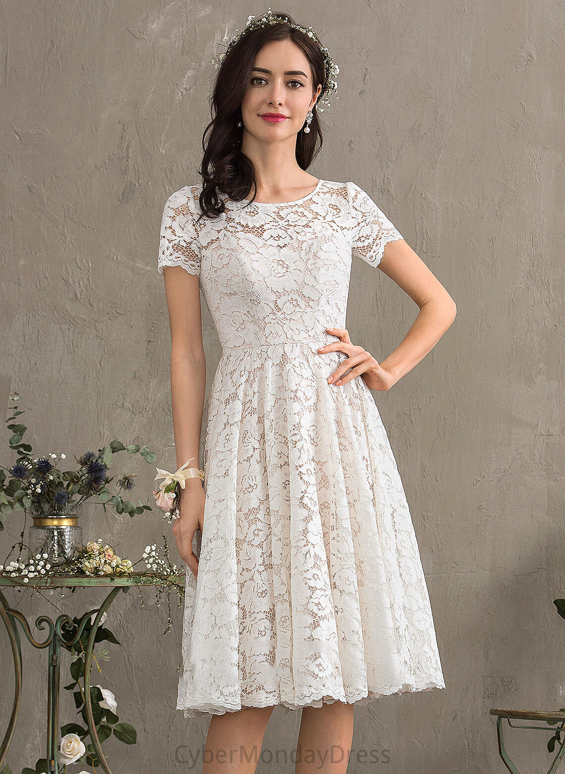 Dress Neck Wedding Wedding Dresses A-Line Knee-Length Sara Scoop Lace