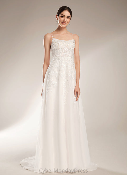 A-Line Tiana Wedding Dresses Sequins Lace Court With Wedding Dress Neckline Beading Tulle Train Square