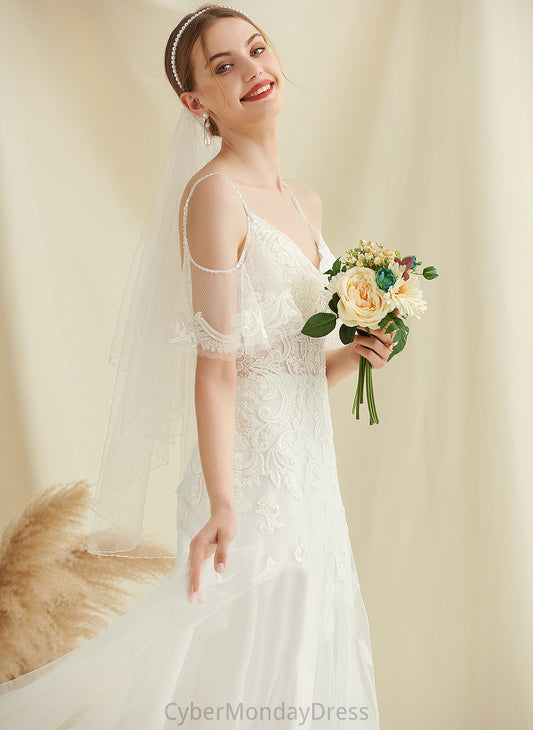 Lace Jacqueline With Wedding Dresses Tulle V-neck A-Line Sweep Dress Wedding Beading Train