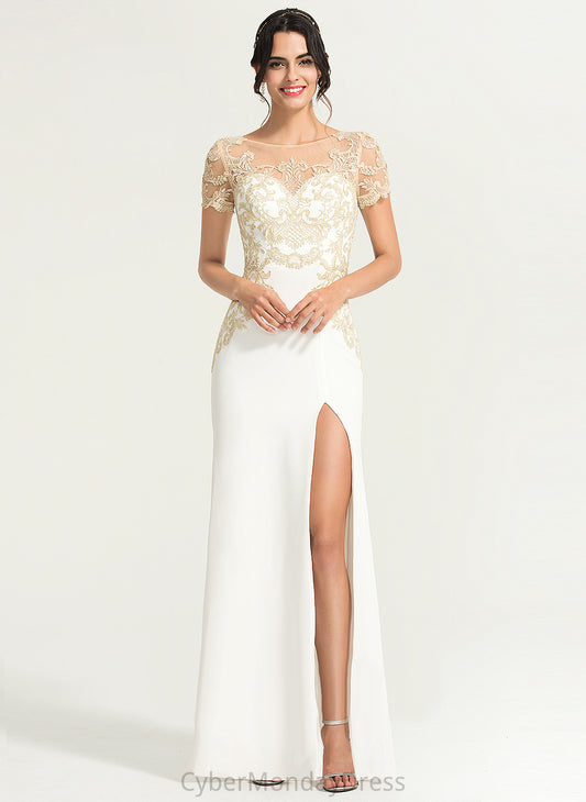 Lace Wedding Dresses Leah Floor-Length Crepe Stretch Dress Scoop Sheath/Column Wedding