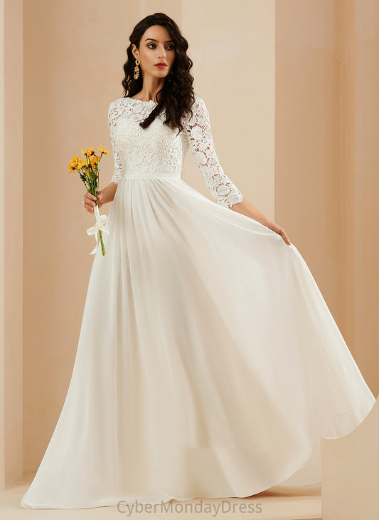 Lace Sweep Chiffon Avery Train A-Line Dress Scoop Wedding Neck Wedding Dresses With