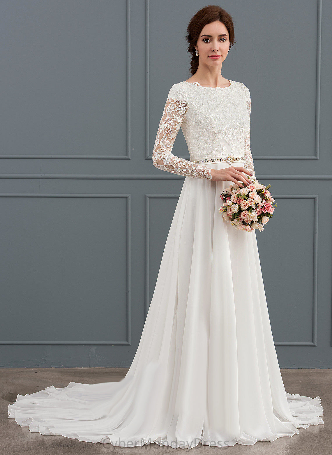 Lace Wedding Train With Chiffon Court Rylee Beading A-Line Dress Wedding Dresses