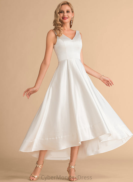 Dress Satin Nevaeh Wedding Wedding Dresses V-neck Asymmetrical A-Line