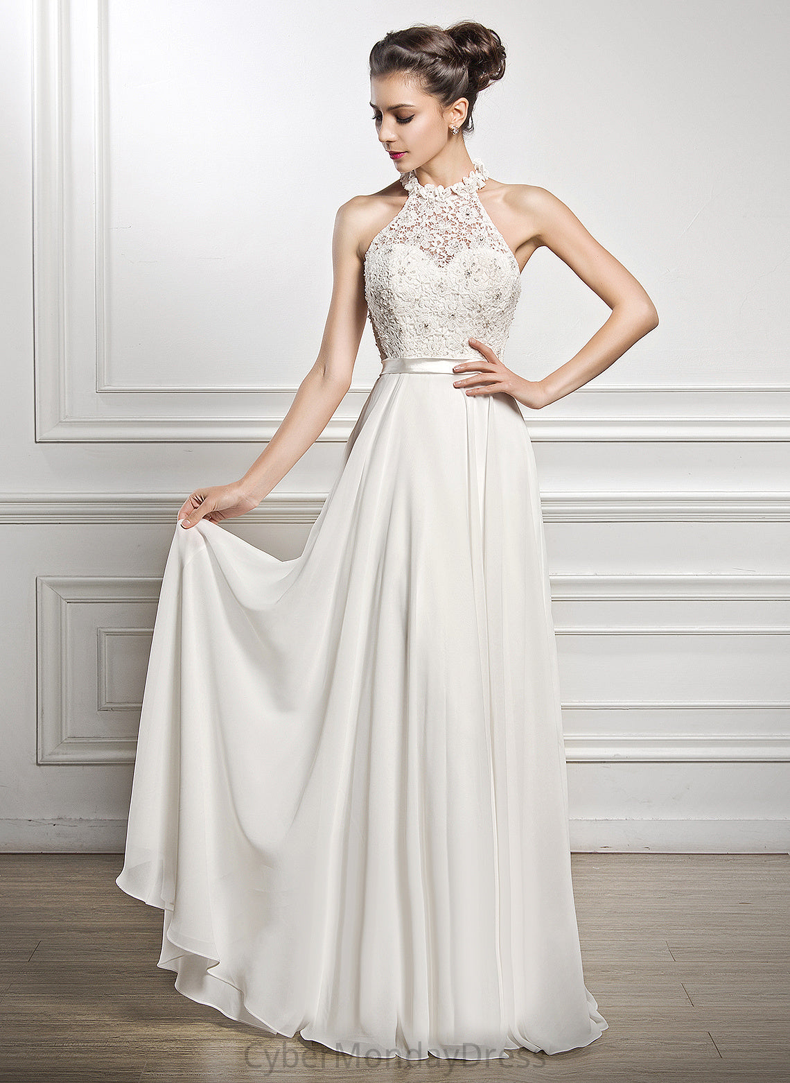 Ada Wedding Wedding Dresses Beading Scoop Dress Sequins Neck Chiffon With Lace A-Line Floor-Length