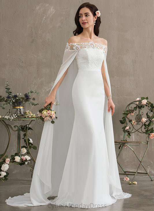 Train Ashtyn Chiffon Lace Off-the-Shoulder Lace Dress Court Wedding Dresses Sheath/Column With Wedding