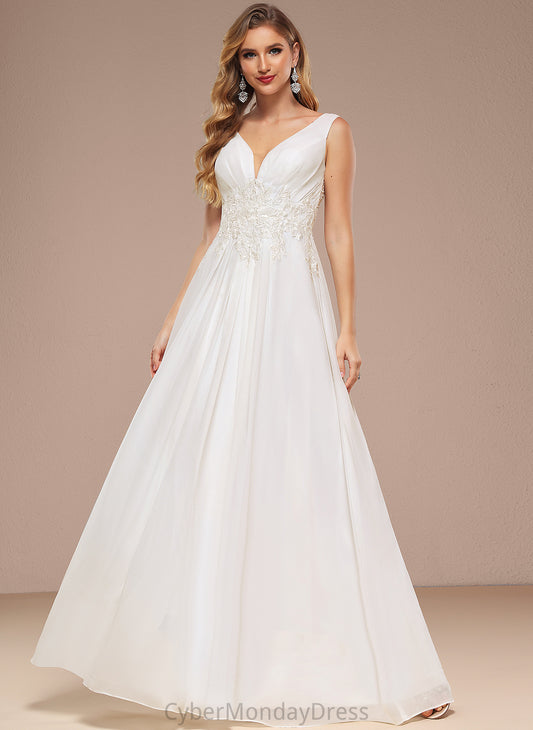 A-Line Wedding With Wedding Dresses Lace Floor-Length Chiffon V-neck Irene Sequins Dress