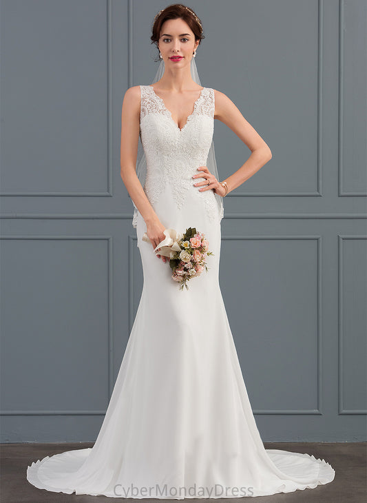 Train Chiffon Lace Trumpet/Mermaid Naima Wedding Dresses V-neck Court Dress Wedding