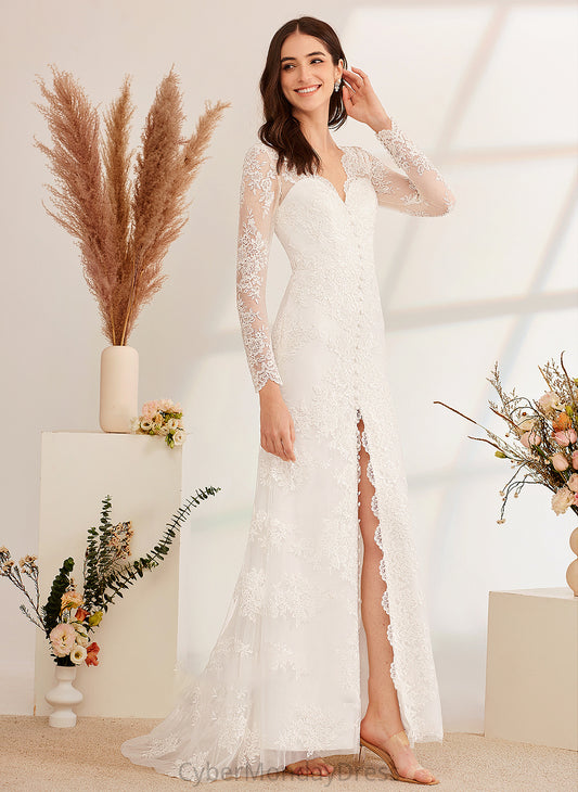 Train V-neck Sweep Lauren Front Dress Wedding Dresses Wedding With Sequins A-Line Beading Split