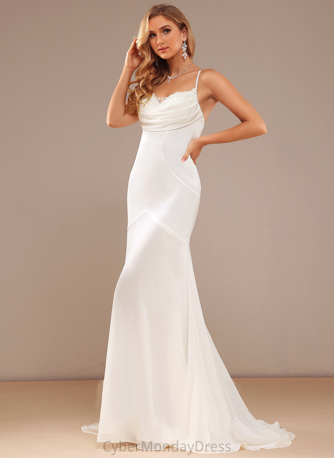 V-neck Dress Lace Wedding Dresses Chiffon Trumpet/Mermaid Train Wedding Karlee Sweep