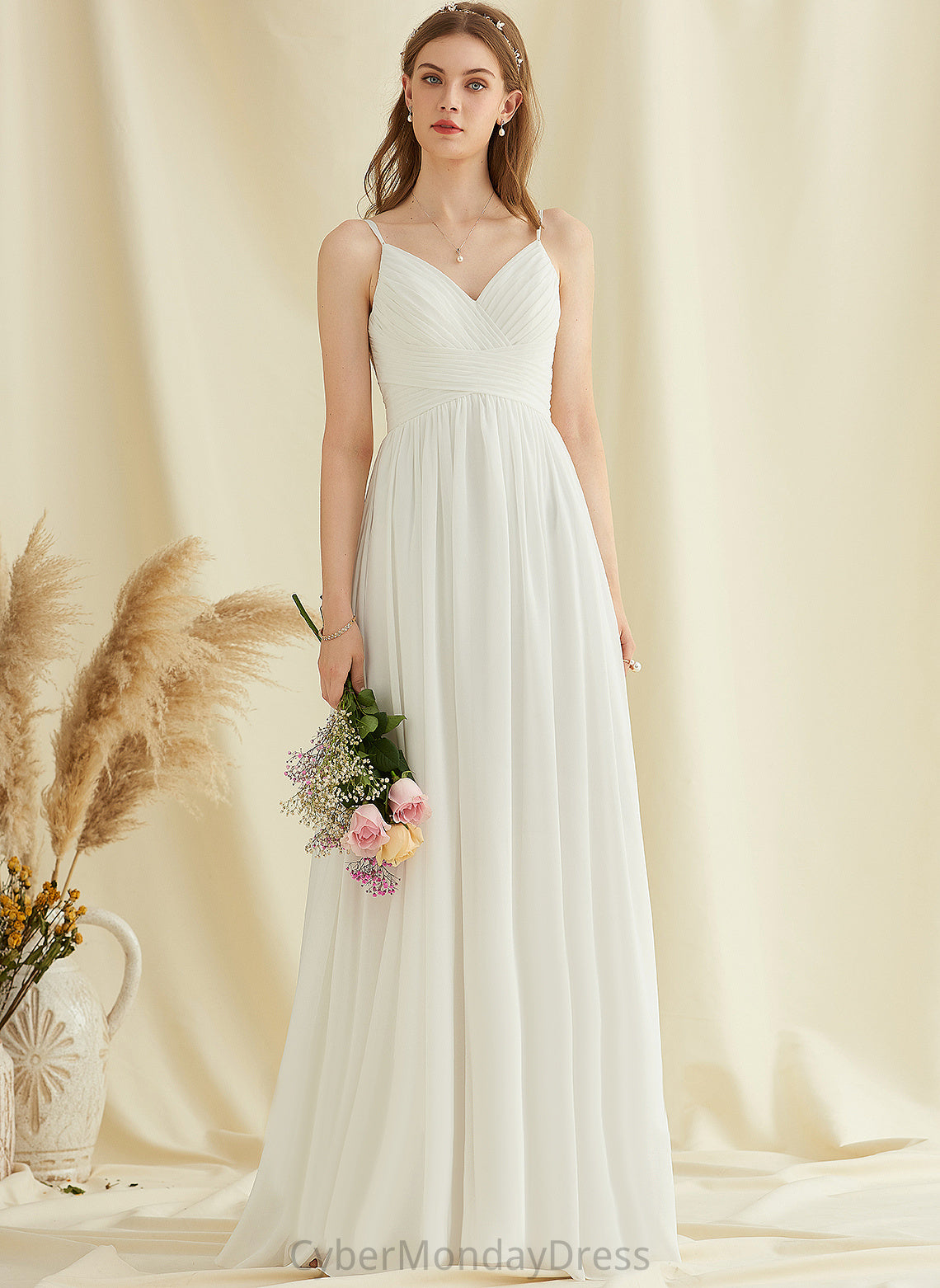 Dress Wedding Dresses A-Line Chiffon V-neck Wedding Floor-Length Serena