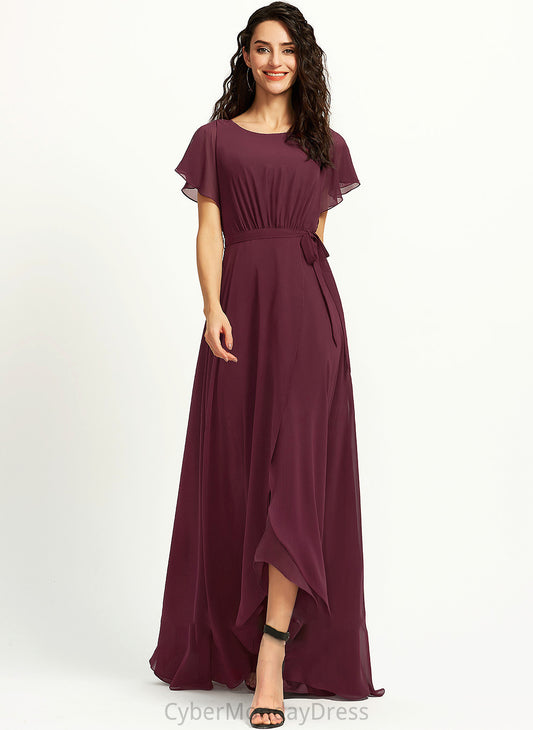 Ruffle Asymmetrical ScoopNeck Length Embellishment A-Line Silhouette Fabric Neckline Heidy Bridesmaid Dresses