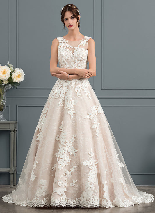 Train Court Illusion Wedding Dresses Wedding Beading Ball-Gown/Princess With Dress Shannon Sequins Tulle Lace